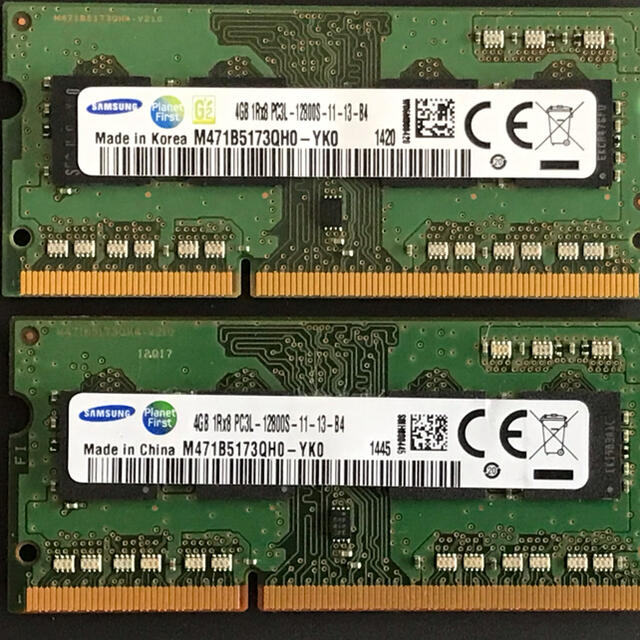 SAMSUNG(サムスン)のSAMSUNG低電圧対応ノートPC用メモリー PC3L-12800s4GB×2枚 スマホ/家電/カメラのPC/タブレット(PCパーツ)の商品写真