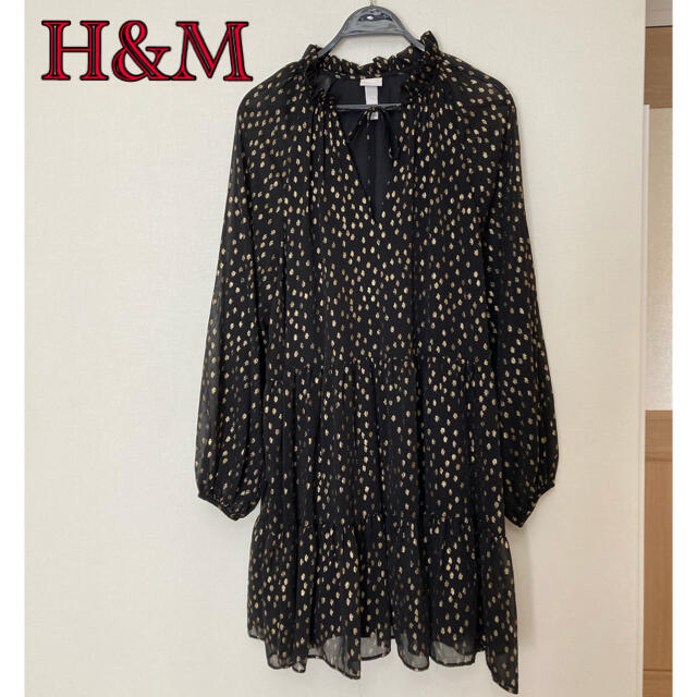 H&M(エイチアンドエム)のH&M  ワンピース　ゴールド×ブラック地　チュニックワンピ レディースのワンピース(ひざ丈ワンピース)の商品写真