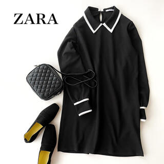 ザラ(ZARA)のZARA ザラ ブラックカラー 可愛い 襟付き ミニワンピース タイトワンピース(ミニワンピース)