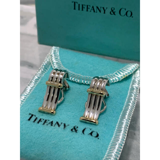 ティファニー(Tiffany & Co.)の美品　ヴィンテージティファニー TIFFANY コンビ　ストライプ　イヤリング(イヤリング)