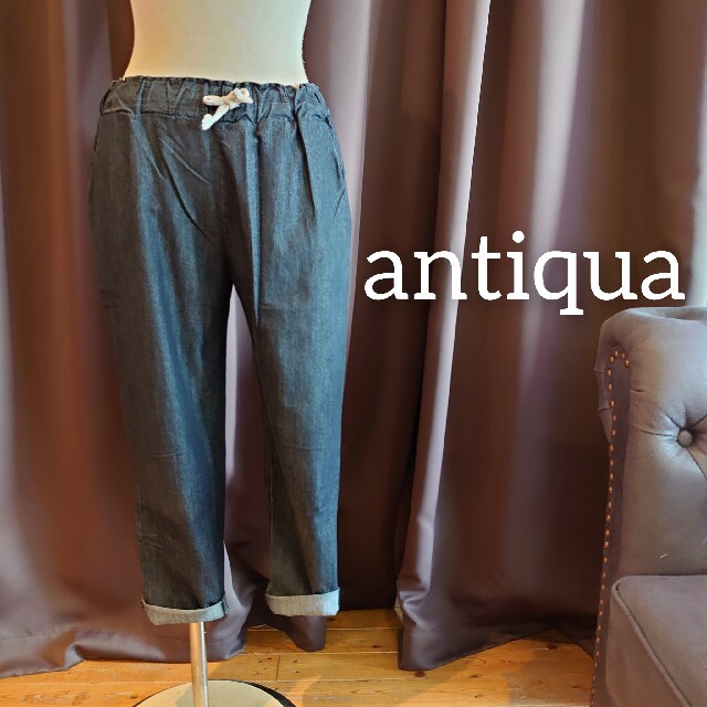 antiqua - US97 美中古 antiqua パンツ ワンウォッシュブラック デニム ... antiqCafe ワイドパンツ 2WAY ロング 花柄 オリエンタル柄 レーヨ