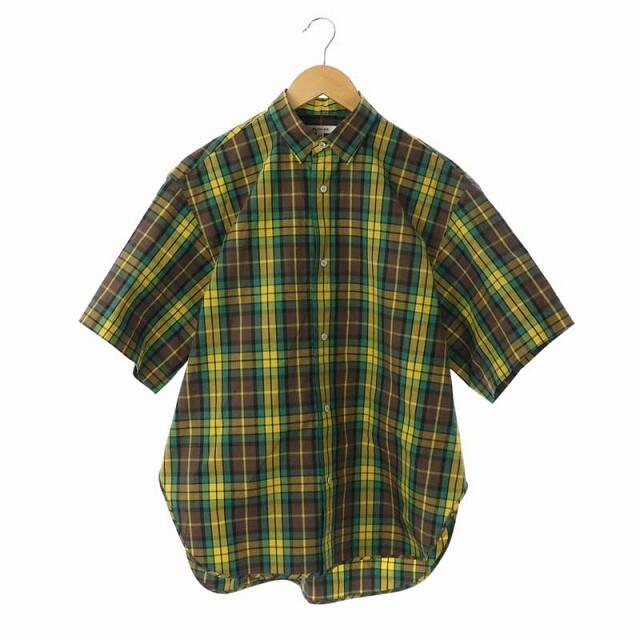 販売直販店 ブラミンク BLAMINK チェックシャツ 半袖 38 緑 黄 茶