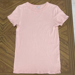 ユニクロ(UNIQLO)のユニクロ　スピーマコットンリブクルーネックTシャツ　ピンク(Tシャツ/カットソー(半袖/袖なし))