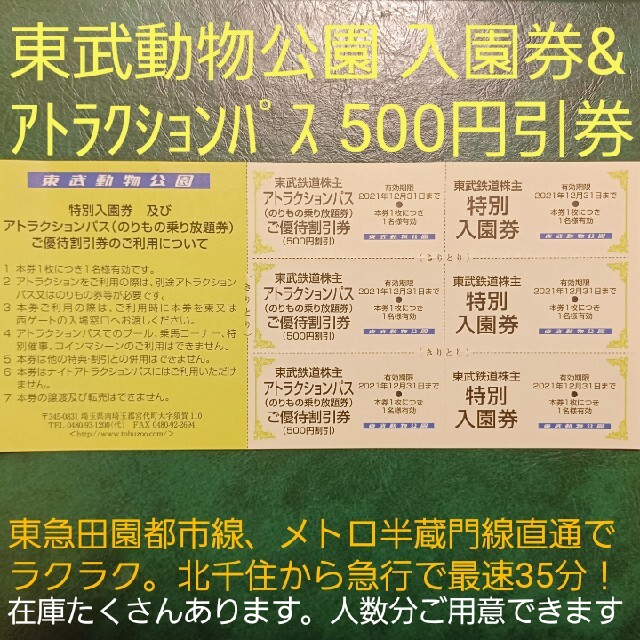 2枚 東武動物公園 入園券&アトラクションパス割引券 株主優待券 チケットの施設利用券(遊園地/テーマパーク)の商品写真