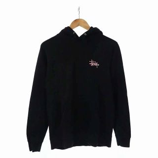 ステューシー(STUSSY)のステューシー パーカー 長袖 プルオーバー ロゴ プリント S 黒 ブラック(パーカー)