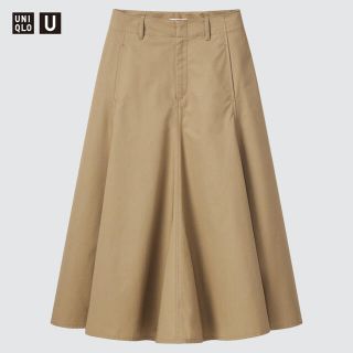 ユニクロ(UNIQLO)のコットンツイルフレアスカート ベージュ 67(ロングスカート)