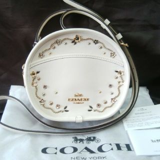 【新品未使用品】COACH コーチ ショルダー バッグ 丸型 ビジュー 白