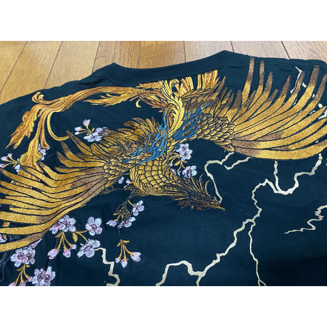 絡繰魂 粋 Tシャツ 4L 和柄 刺繍 四神獣 龍 虎 蛇 鳳凰 不死鳥 - T