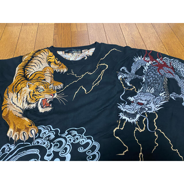 絡繰魂 粋 Tシャツ 4L 和柄 刺繍 四神獣 龍 虎 蛇 鳳凰 不死鳥 - T