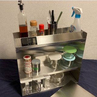 足立製作所　フラップ扉のステンレススパイスラック ポット5（ポット無し）(収納/キッチン雑貨)