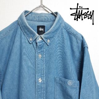 ステューシー(STUSSY)のSTUSSY ワンポイントロゴ シャネルロゴ 七分 デニム ボタンダウン シャツ(シャツ)