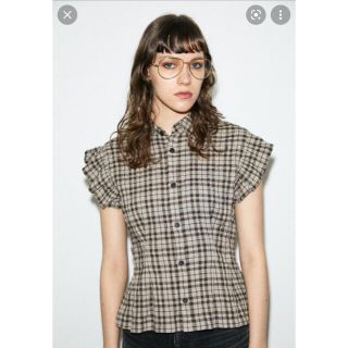 マウジー(moussy)のFRILL SLEEVE CHECK ブラウス(シャツ/ブラウス(半袖/袖なし))