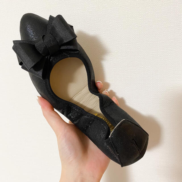 新品 バレエシューズ フラットシューズ 黒 ブラック 25.0 靴 折り畳み レディースの靴/シューズ(バレエシューズ)の商品写真