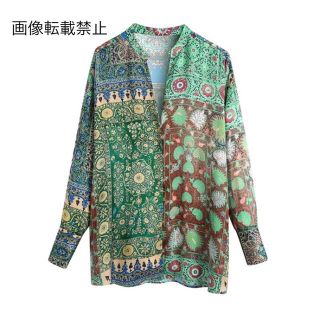 ザラ(ZARA)の🎐8月新作🍧5515◆vintage ヴィンテージ レトロ 柄 シャツ ブラウス(シャツ/ブラウス(長袖/七分))