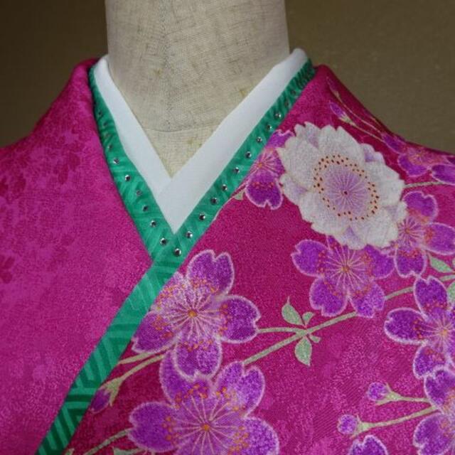正絹　振袖　トールサイズピンク色　ラメ加工 レディースの水着/浴衣(振袖)の商品写真
