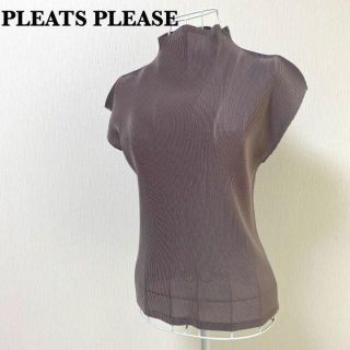 プリーツプリーズイッセイミヤケ(PLEATS PLEASE ISSEY MIYAKE)の【美品】PLEATS PLEASE ブラウン　カットソー　パワーネット(カットソー(半袖/袖なし))