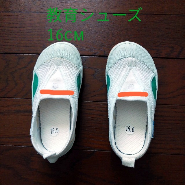 教育シューズ　緑　16cm キッズ/ベビー/マタニティのキッズ靴/シューズ(15cm~)(スクールシューズ/上履き)の商品写真