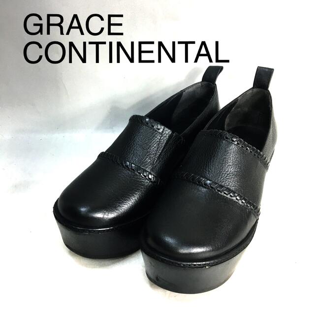 GRACE CONTINENTAL(グレースコンチネンタル)のZ579 グレースコンチネンタル 厚底ウッドスリッポンシューズ ブラック黒  レディースの靴/シューズ(ローファー/革靴)の商品写真