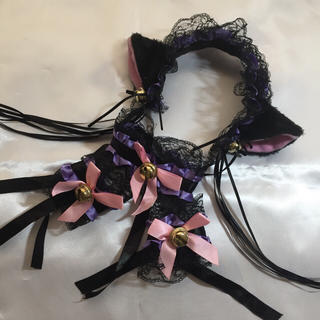 【黒猫】紫猫耳メイドコスプレ♪鈴付猫耳セット(衣装一式)