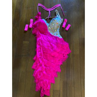 社交ダンスドレス ラテンドレス ピンク M フリンジ デモ パーティ
