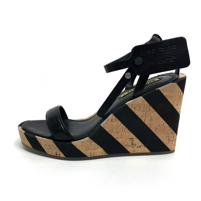 OFF-WHITE(オフホワイト)のオフホワイト OFF-WHITE Striped Wedge Sandal D680161000 ウエッジウッド サンダル レザー ブラック レディースの靴/シューズ(サンダル)の商品写真