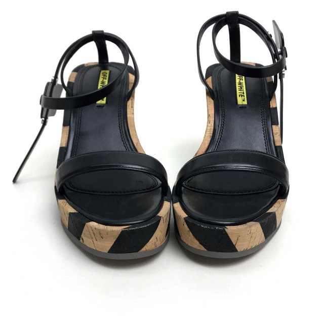 オフホワイト OFF-WHITE Striped Wedge Sandal D680161000 ウエッジウッド サンダル レザー ブラック 7