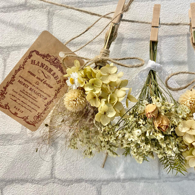 ドライフラワー スワッグ ガーランド❁379紫陽花 スモークツリー 黄色 花束 ハンドメイドのフラワー/ガーデン(ドライフラワー)の商品写真