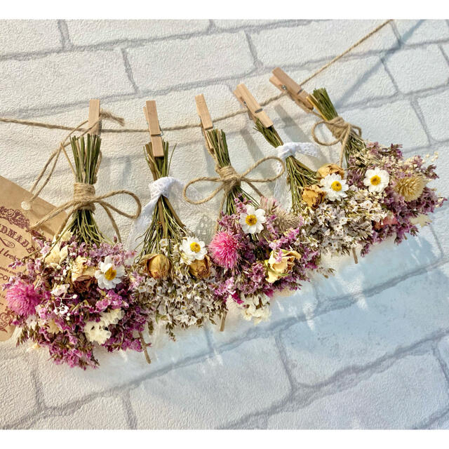 ドライフラワー スワッグ ガーランド❁380 ピンク薔薇 スターチス白 ... ドライフラワー スワッグ ガーランド❁380 ピンク薔薇 スターチス白 花束