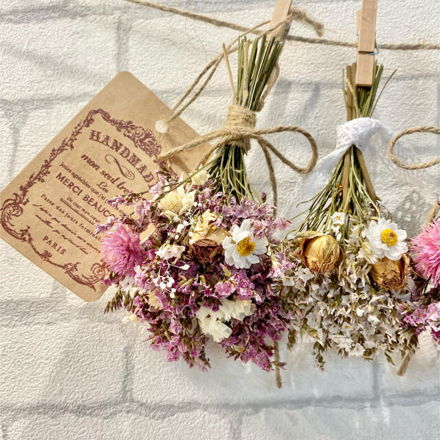 ドライフラワー スワッグ ガーランド❁380 ピンク薔薇 スターチス白 ドライフラワー スワッグ ガーランド❁380 ピンク薔薇 スターチス白
