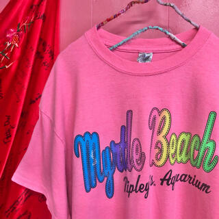 サンタモニカ(Santa Monica)の463.Myrtle beach 水族館 ピンク ビッグTシャツ  【古着】(Tシャツ(半袖/袖なし))