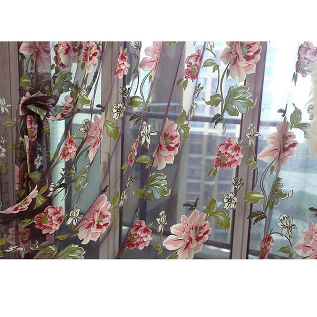 バラ　レースカーテン　オーガンジーカーテン　ばら　薔薇　北欧　ヨーロッパ　韓国 インテリア/住まい/日用品のカーテン/ブラインド(レースカーテン)の商品写真