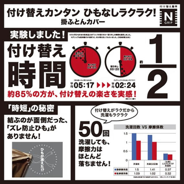 ニトリ(ニトリ)の新品未使用 ニトリ セミダブル SD 掛け布団カバー Nグリップ インテリア/住まい/日用品の寝具(シーツ/カバー)の商品写真