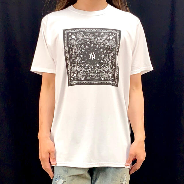 新品 ドクロ NY ニューヨーク ヤンキース ペイズリー バンダナ柄 Tシャツ