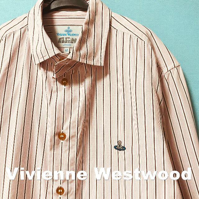 【Vivienne westwood MAN】刺繍ORBロゴ ストライプ シャツ