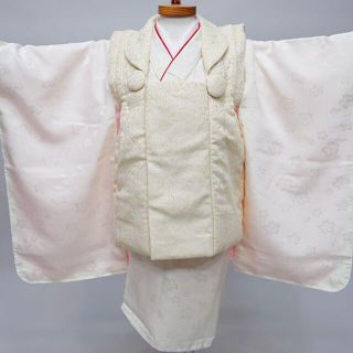 七五三 三歳 女児 被布 着物セット 草履付き おりびと ラメ入 NO34624(和服/着物)