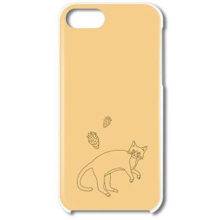 481_イエローにゃんこ　スマホケース ハード 白地 ほぼ全機種対(モバイルケース/カバー)