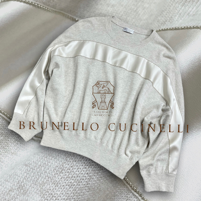 BRUNELLO CUCINELLI(ブルネロクチネリ)のD84★極カシミヤ100% ブルネロクチネリ モニーレ装飾シルクラインニット M レディースのトップス(ニット/セーター)の商品写真