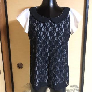 【値下中】美品★半袖レースカットソー★シフォン★M(カットソー(半袖/袖なし))