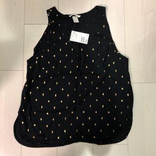 エイチアンドエム(H&M)の新品タグ付★H&M　黒×ゴールドダイヤ柄　タンクトップ　サイズ36(タンクトップ)