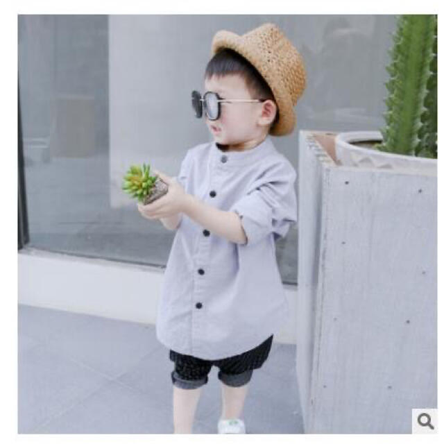 0127 ノーカラー長袖シャツ キッズ/ベビー/マタニティのキッズ服男の子用(90cm~)(ブラウス)の商品写真