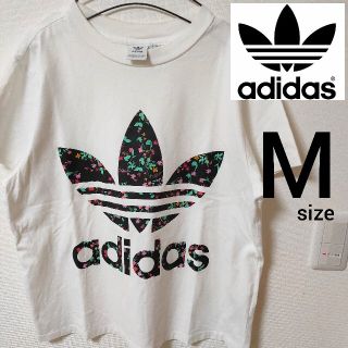 アディダス(adidas)のadidas 花柄 トレフォイル 半袖Tシャツ カットソー レディース M 白(Tシャツ(半袖/袖なし))