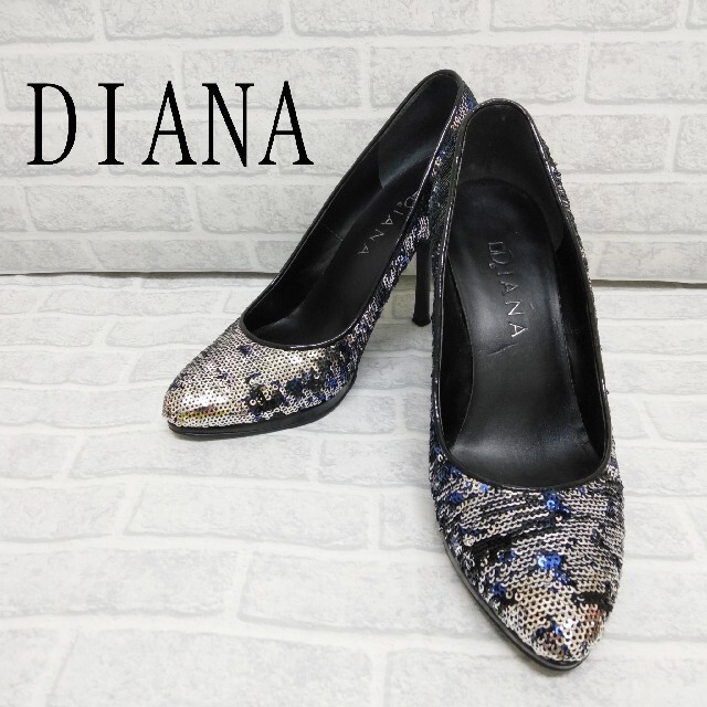 DIANA ダイアナ ハイヒール 総柄 スパンコール シルバー ブルーの通販