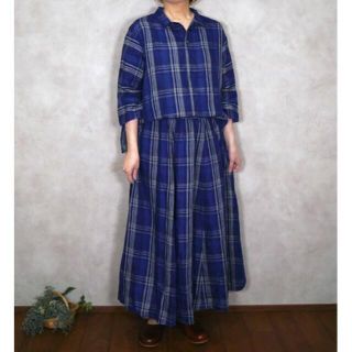 ネストローブ(nest Robe)のICHIアンティークス完売インディゴリネンチェックスカート値引(ロングスカート)