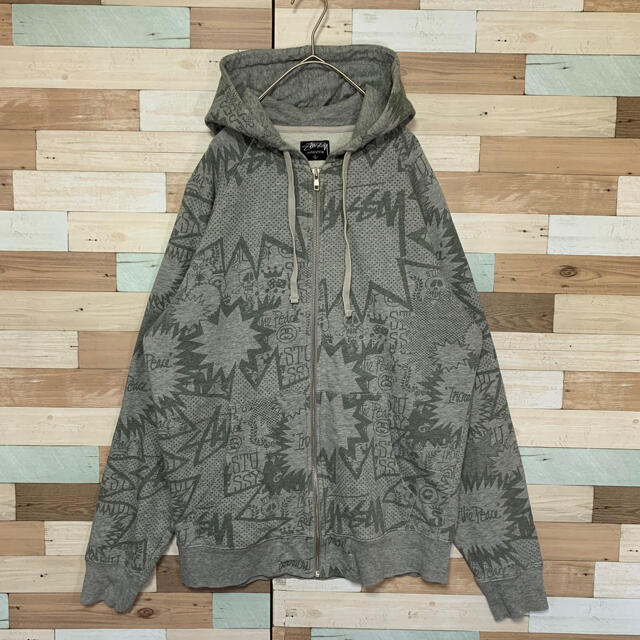 STUSSY - STUSSY ステューシー パーカー 総柄 グレー Lサイズ ジップ