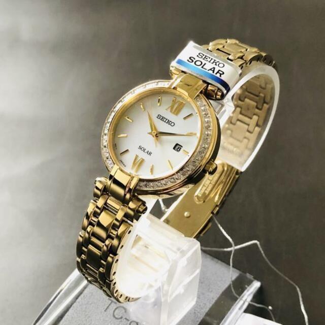 【新品】セイコー ソーラー SEIKO 腕時計 真珠ダイアル レディース ダイヤ