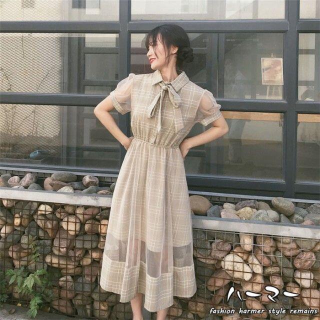 新品】春夏秋シースルー ワンピース レディース グレンチェック 新品】春夏秋シースルー ワンピース レディース グレンチェック