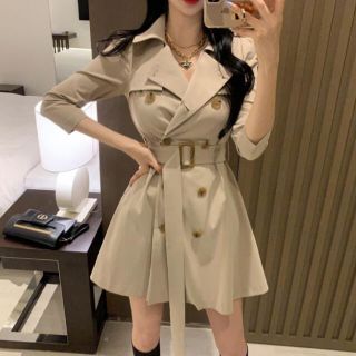 スタイルナンダ(STYLENANDA)の【予約商品】《2カラー》ベルト付　トレンチ　ワンピース　秋服　韓国ファッション(ミニワンピース)