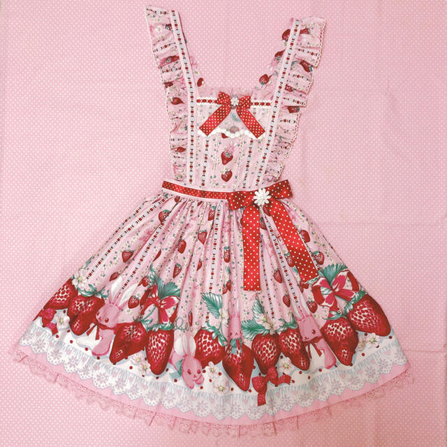 Little Bunny Strawberryエプロン風スカート カチューシャ