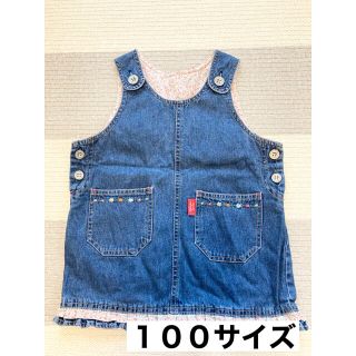 【美品】デニム　サロペット　スカート　花刺繍　100サイズ(スカート)