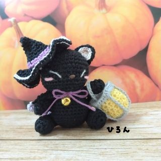 ※受注生産※❰ハロウィン黒ネコちゃん♪脅かし用のランタン付き❱です♪ (あみぐるみ)